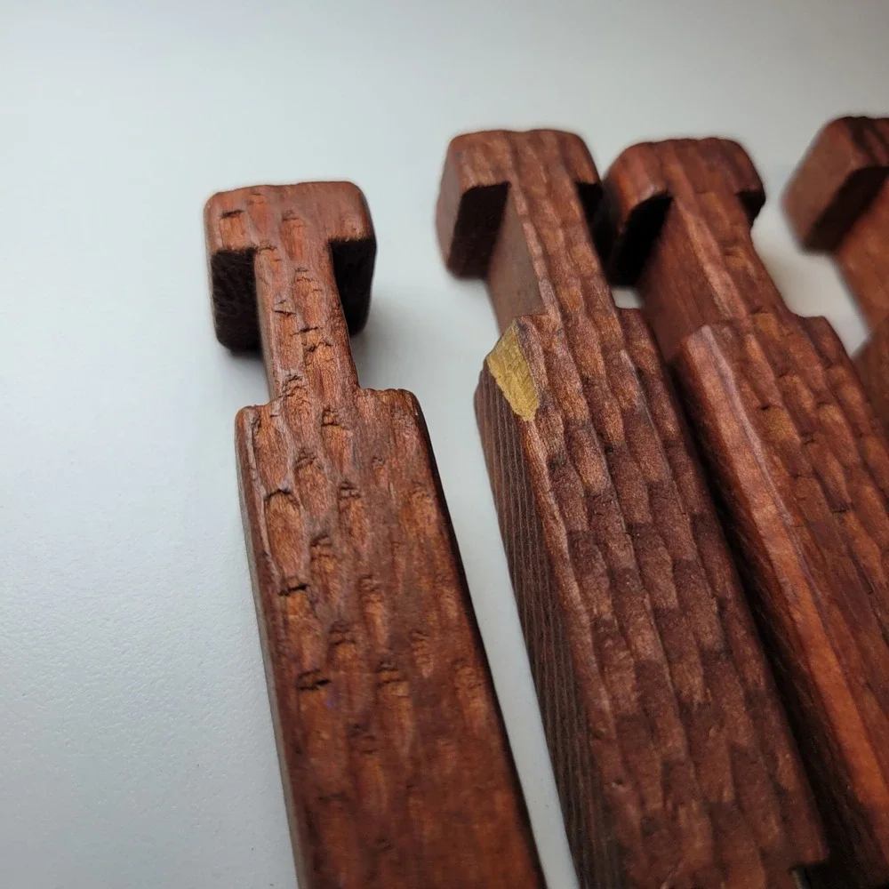 Vintage Square Building Blocks Dark Wood Interlocking Set of 8 Architectural Toy
